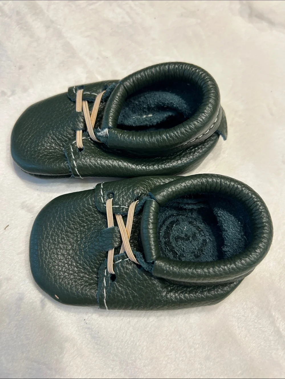 Freshly Picked Kids Dark Green Moccasin Slip-Ons with Tan Laces
